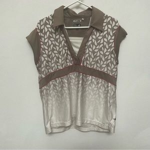 Adidas ClimaCool Brown, Ivory Ombre Leaf Print Collared Shirt Size 2XL